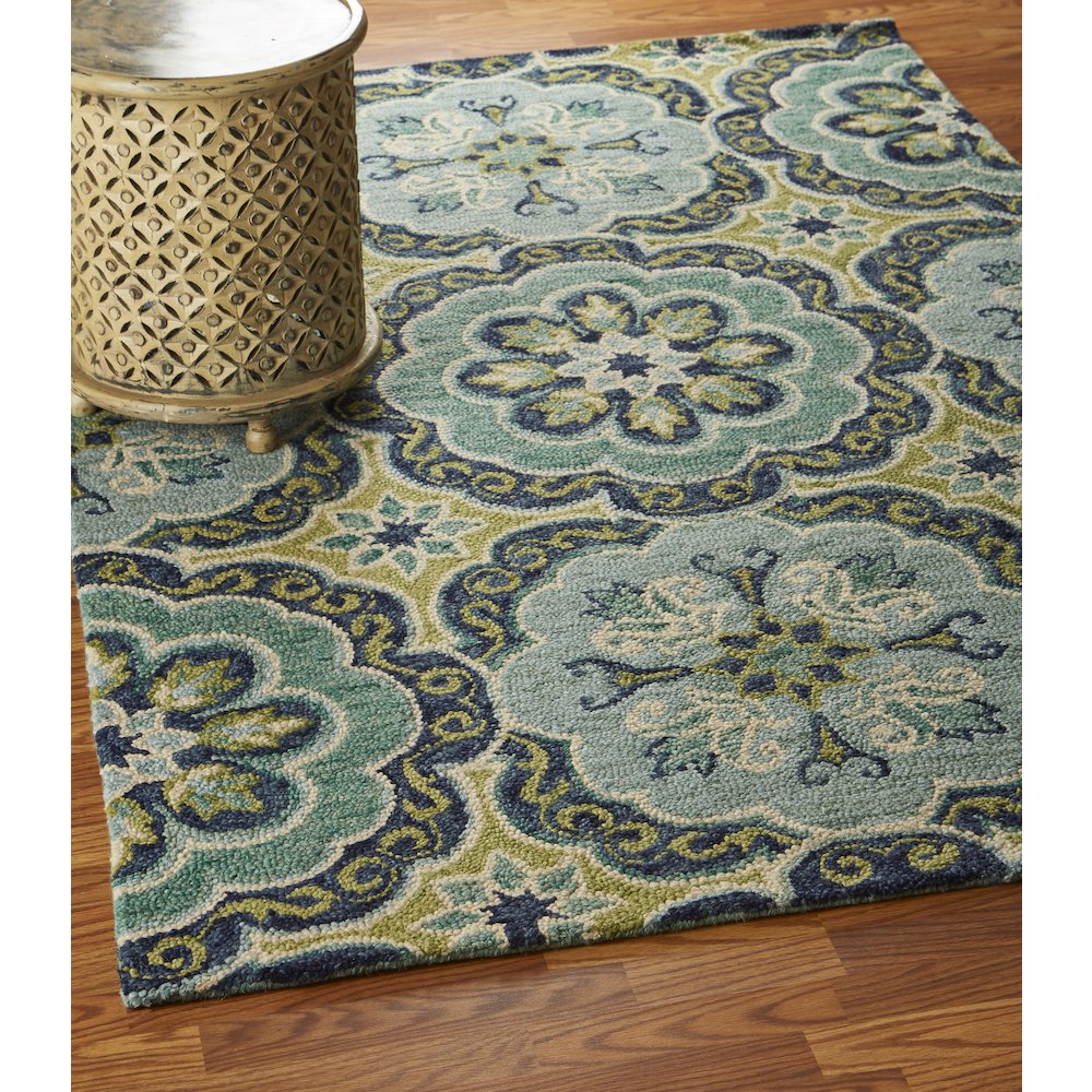 Dazzle Wool Area Rug Indoor in Green/Blue, 4' Round