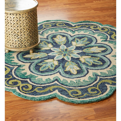 Dazzle Wool Area Rug Indoor in Green/Blue, 4' Round