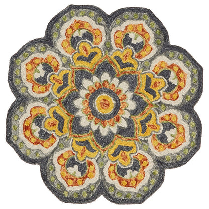 Dazzle Wool Area Rug Indoor in Gray/Yellow, 4' Round