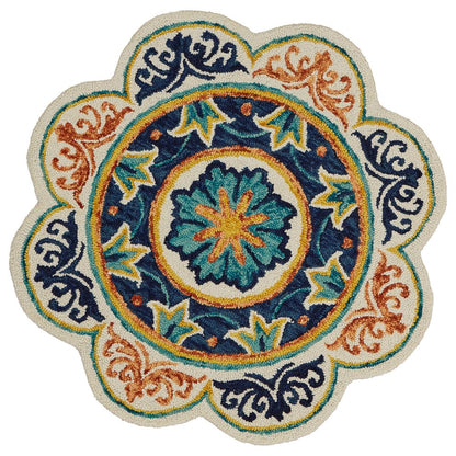 Dazzle Wool Area Rug Indoor in Blue/Ivory, 4' Round