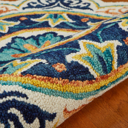 Dazzle Wool Area Rug Indoor in Blue/Ivory, 4' Round