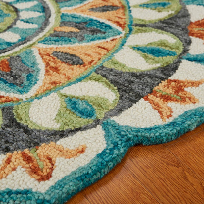 Dazzle Wool Area Rug Indoor in Orange/Blue, 5' Round