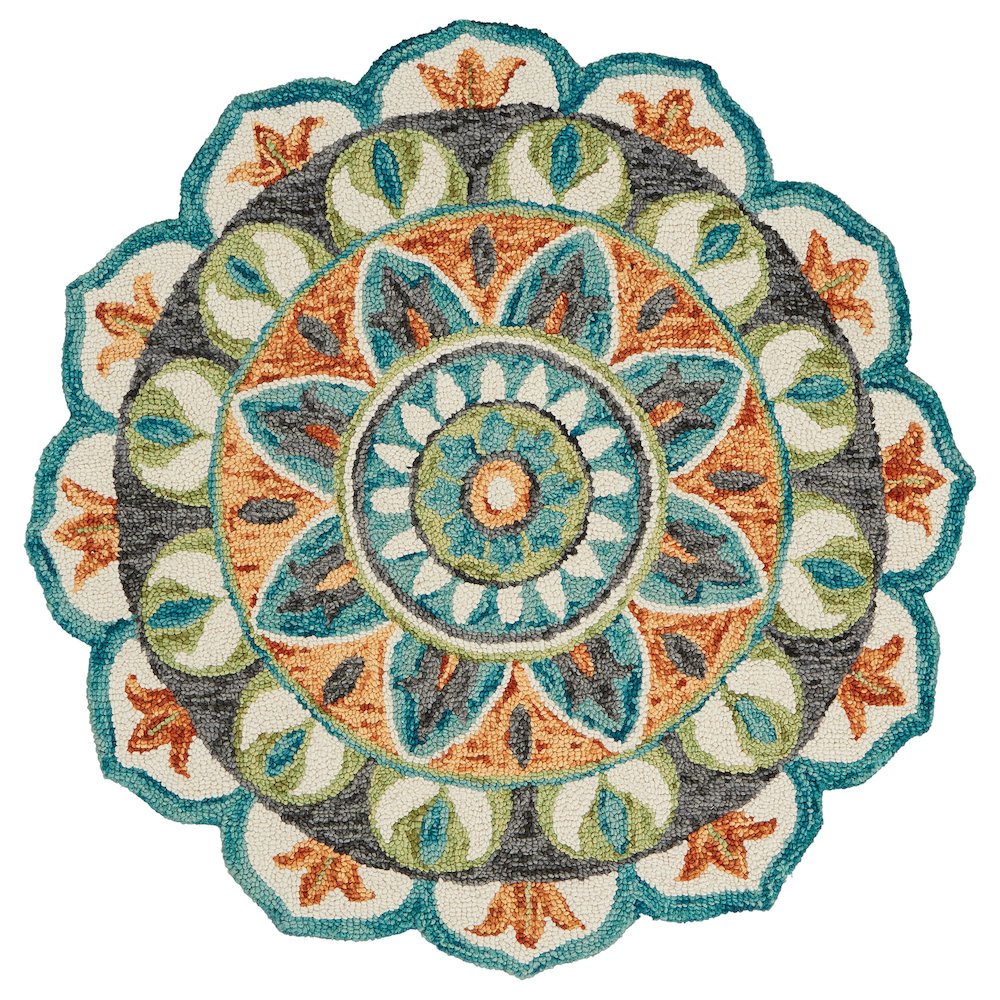 Dazzle Wool Area Rug Indoor in Orange/Blue, 5' Round