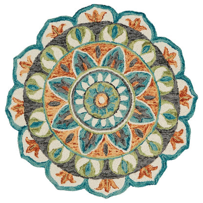 Dazzle Wool Area Rug Indoor in Orange/Blue, 5' Round