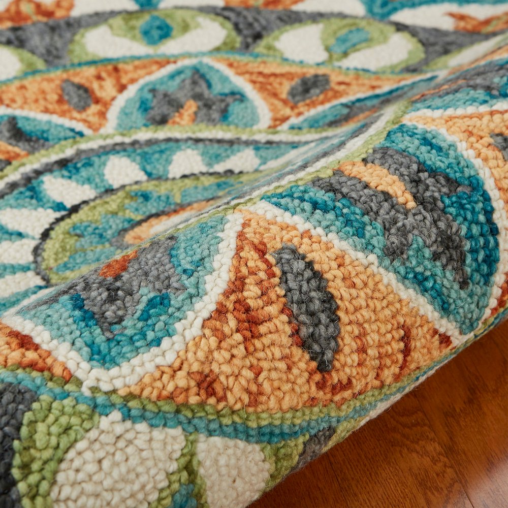 Dazzle Wool Area Rug Indoor in Orange/Blue, 5' Round