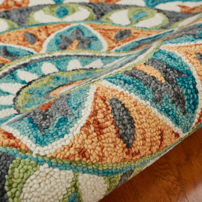 Dazzle Wool Area Rug Indoor in Orange/Blue, 4' Round