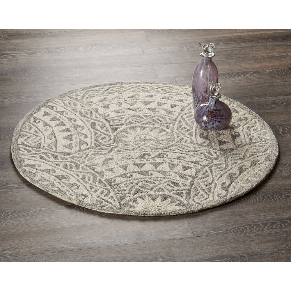 Dazzle Wool Area Rug Indoor in Gray/Ivory, 4' Round