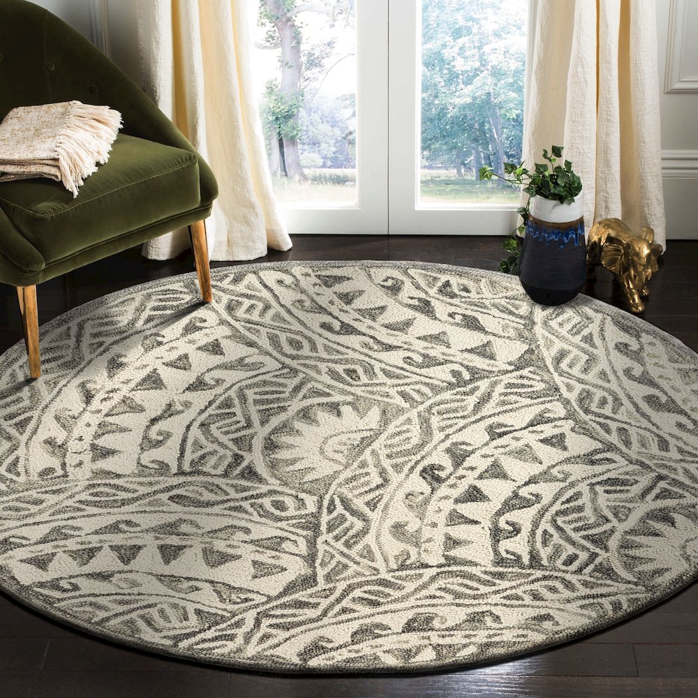 Dazzle Wool Area Rug Indoor in Gray/Ivory, 4' Round