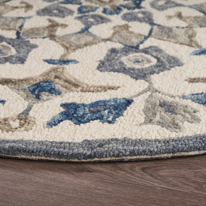 Dazzle Wool Area Rug Indoor in Blue/Ivory, 4' Round