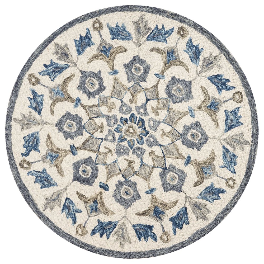 Dazzle Wool Area Rug Indoor in Blue/Ivory, 4' Round
