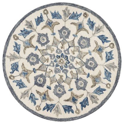 Dazzle Wool Area Rug Indoor in Blue/Ivory, 4' Round