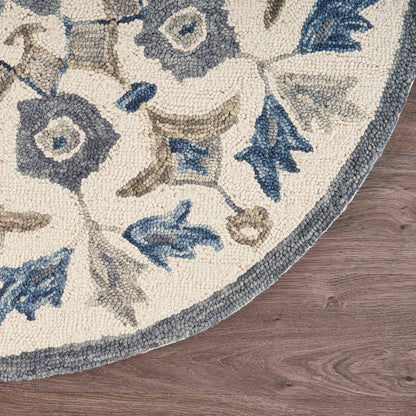 Dazzle Wool Area Rug Indoor in Blue/Ivory, 4' Round
