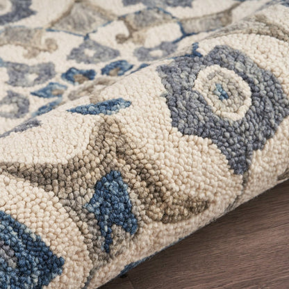 Dazzle Wool Area Rug Indoor in Blue/Ivory, 4' Round