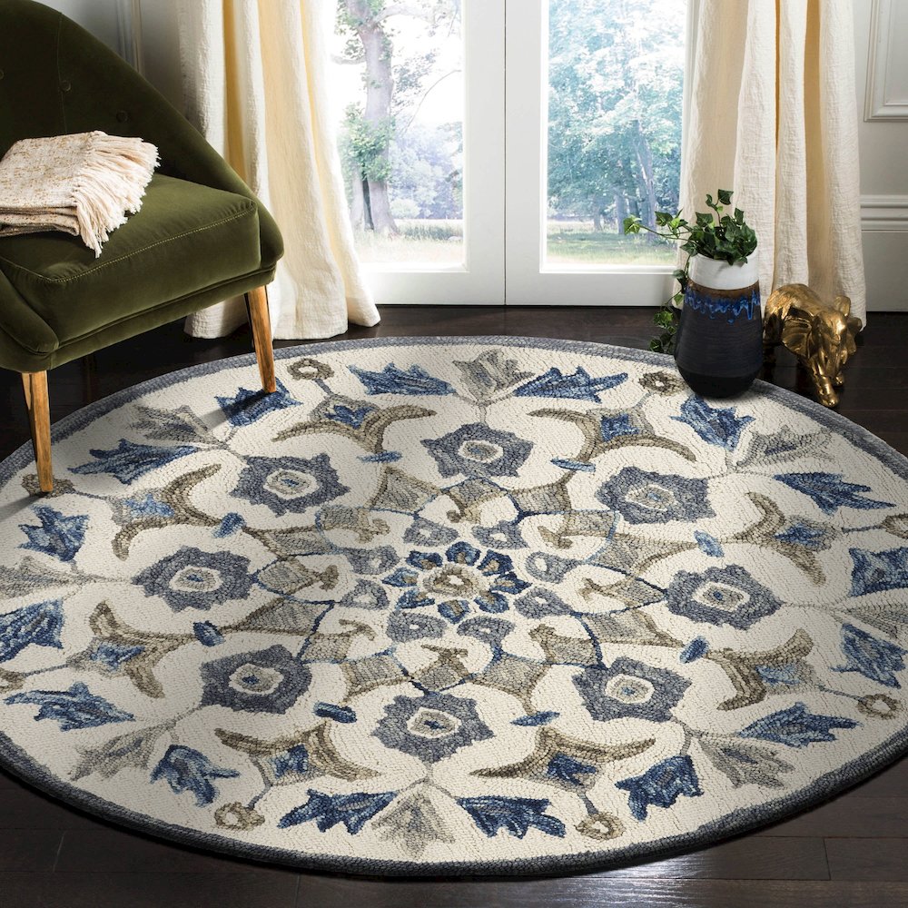 Dazzle Wool Area Rug Indoor in Blue/Ivory, 4' Round