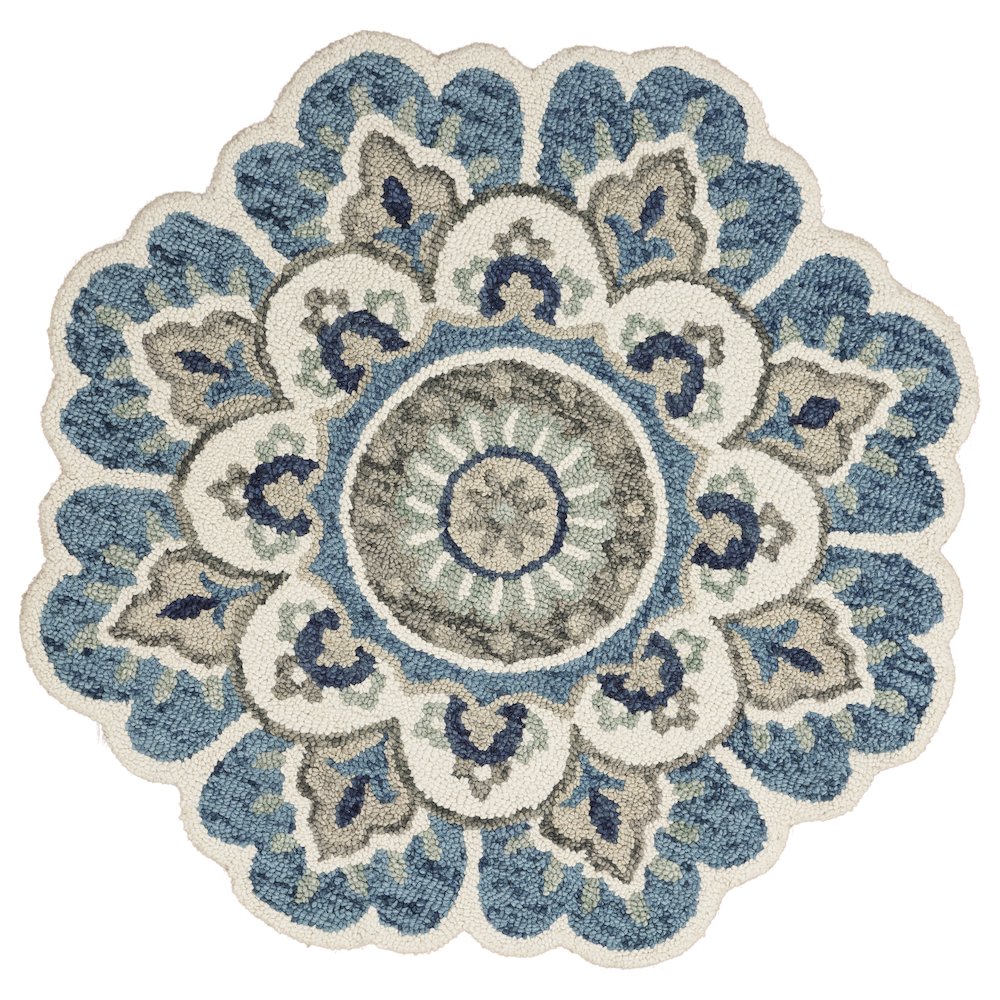 Dazzle Wool Area Rug Indoor in Cream/Blue, 4' Round