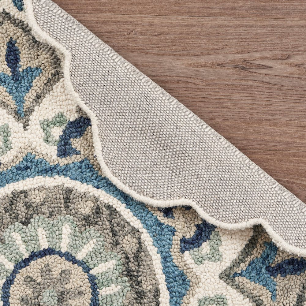 Dazzle Wool Area Rug Indoor in Cream/Blue, 5' Round
