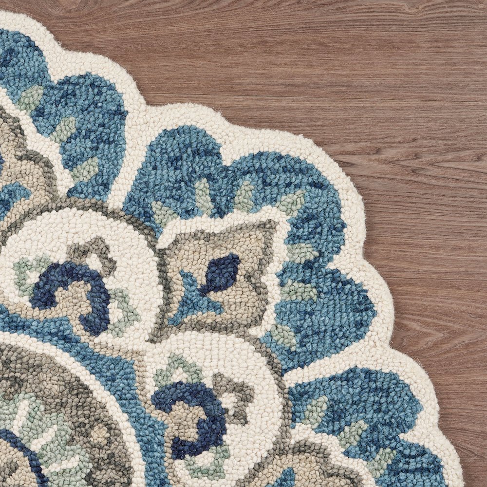 Dazzle Wool Area Rug Indoor in Cream/Blue, 5' Round