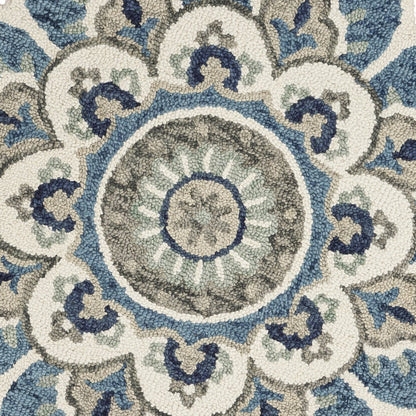 Dazzle Wool Area Rug Indoor in Cream/Blue, 4' Round