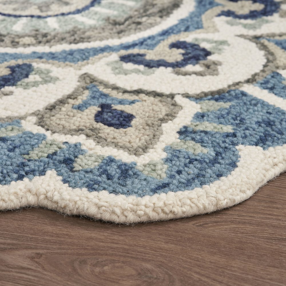 Dazzle Wool Area Rug Indoor in Cream/Blue, 4' Round