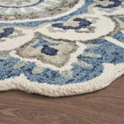 Dazzle Wool Area Rug Indoor in Cream/Blue, 4' Round