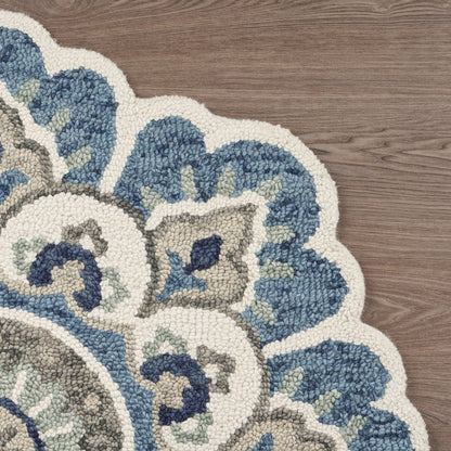 Dazzle Wool Area Rug Indoor in Cream/Blue, 4' Round