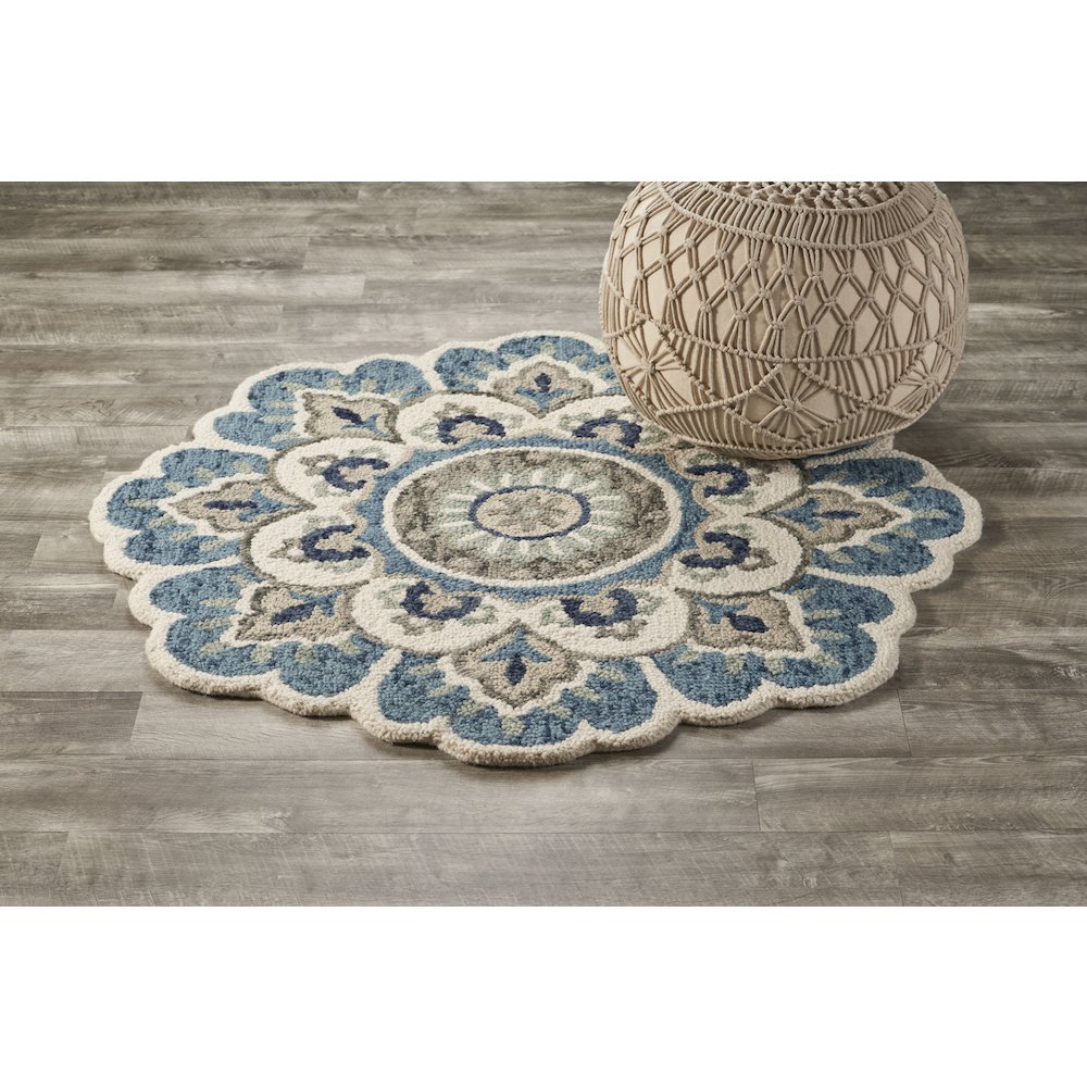 Dazzle Wool Area Rug Indoor in Cream/Blue, 4' Round