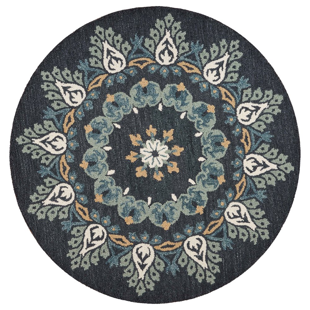Dazzle Wool Area Rug Indoor in Black/Multicolored, 4' Round