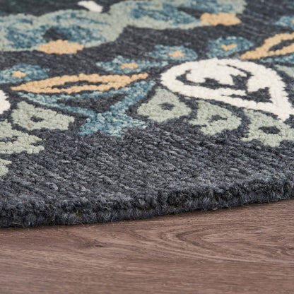 Dazzle Wool Area Rug Indoor in Black/Multicolored, 4' Round