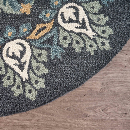 Dazzle Wool Area Rug Indoor in Black/Multicolored, 4' Round