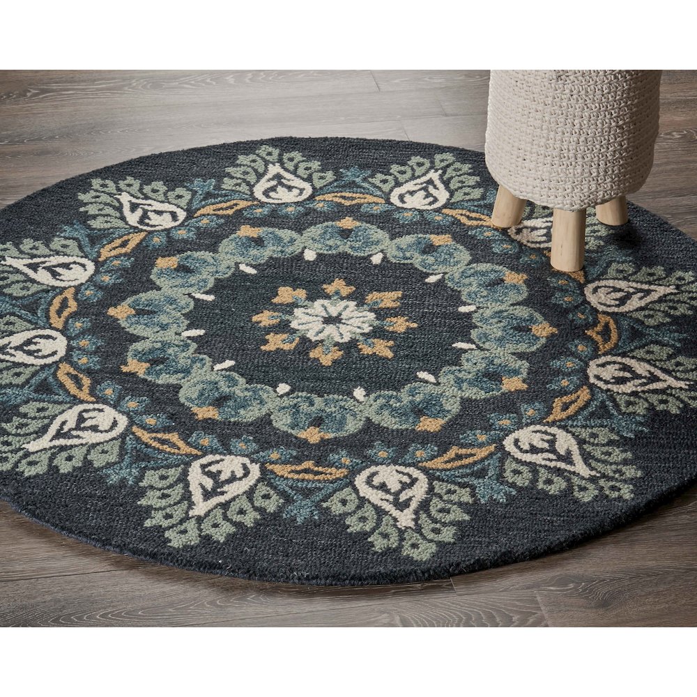 Dazzle Wool Area Rug Indoor in Black/Multicolored, 4' Round