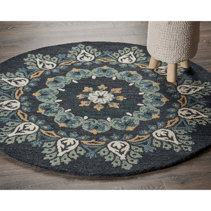 Dazzle Wool Area Rug Indoor in Black/Multicolored, 4' Round
