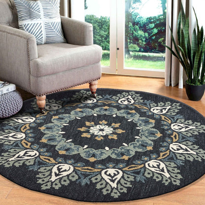 Dazzle Wool Area Rug Indoor in Black/Multicolored, 4' Round