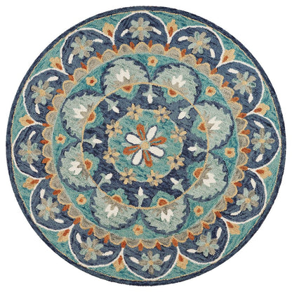 Dazzle Wool Area Rug Indoor in Blue/Multicolored, 4' Round