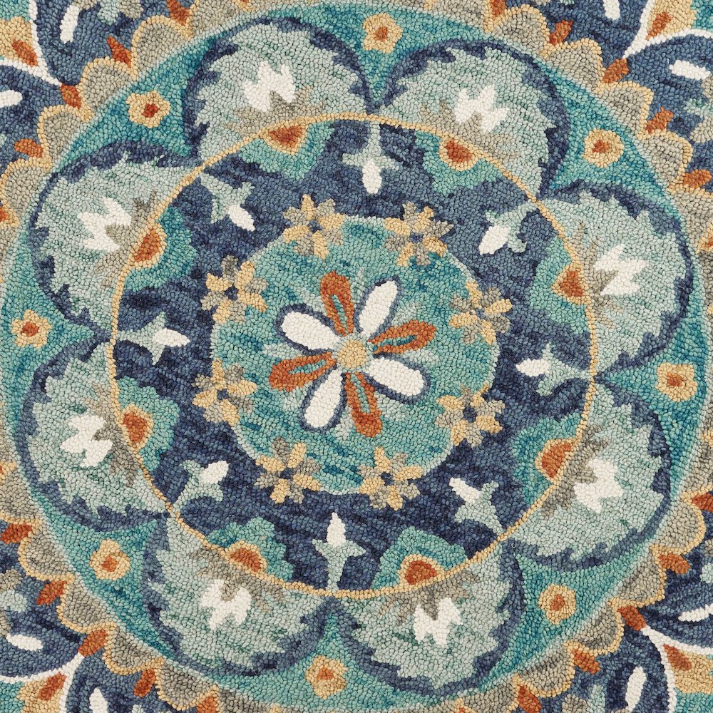 Dazzle Wool Area Rug Indoor in Blue/Multicolored, 4' Round