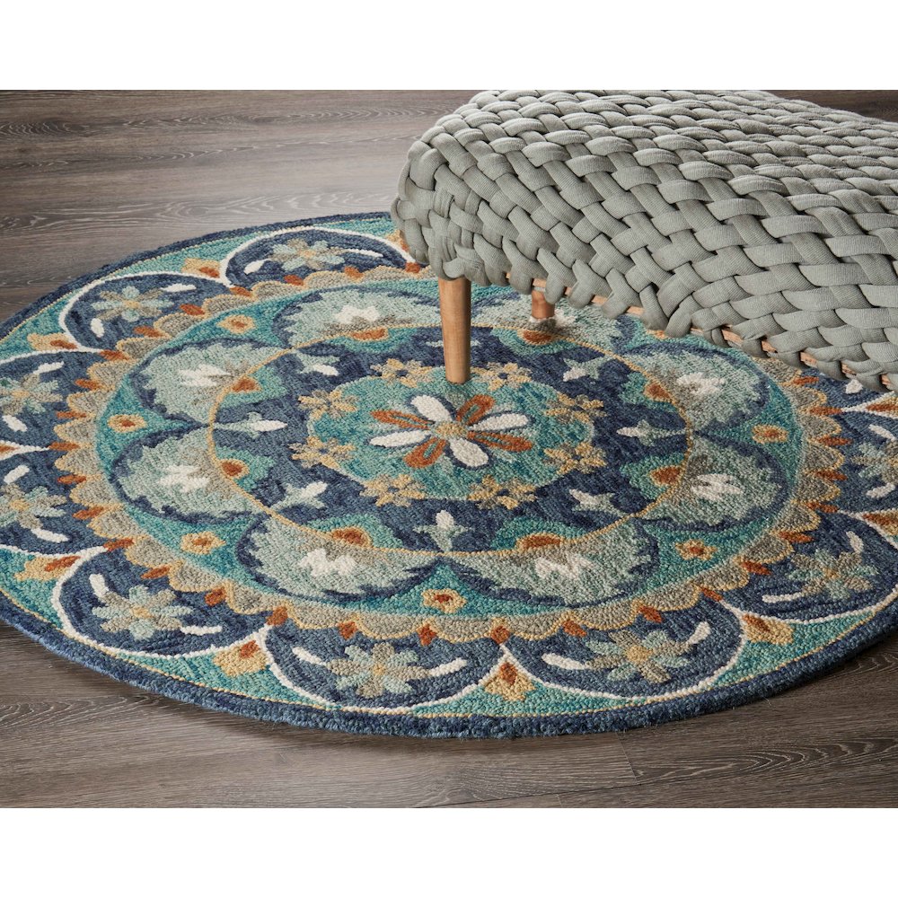 Dazzle Wool Area Rug Indoor in Blue/Multicolored, 4' Round