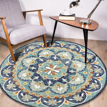 Dazzle Wool Area Rug Indoor in Blue/Multicolored, 4' Round