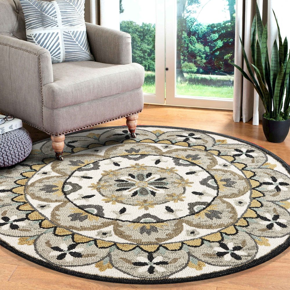 Dazzle Wool Area Rug Indoor in Brown/Cream, 4' Round