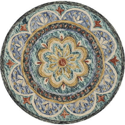 Dazzle Wool Area Rug Indoor in Blue/Multicolored, 4' Round