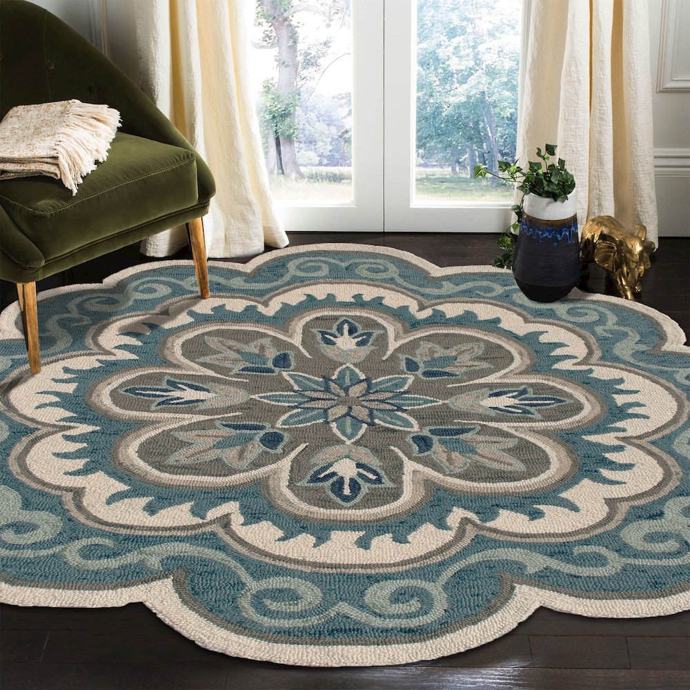 Dazzle Wool Area Rug Indoor in Blue/Gray, 4' Round