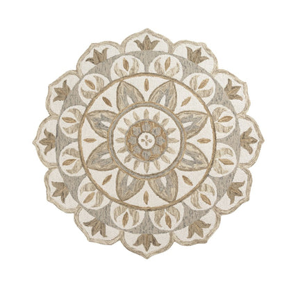 Dazzle Wool Area Rug Indoor in Ivory/Brown, 4' Round