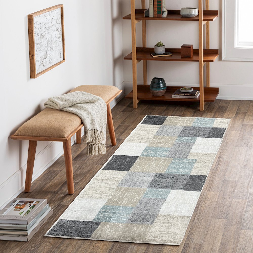 Dune Durable Performance Area Rug Indoor in Beige/Blue, 2'6" x 8'