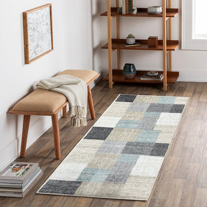 Dune Durable Performance Area Rug Indoor in Beige/Blue, 2'6" x 8'