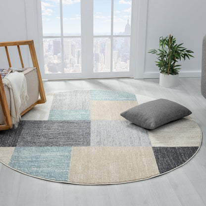 Dune Durable Performance Area Rug Indoor in Beige/Blue, 6' Round
