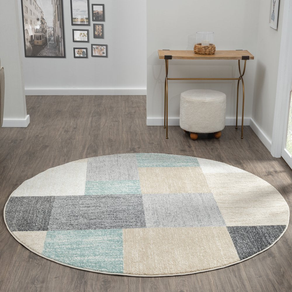 Dune Durable Performance Area Rug Indoor in Beige/Blue, 6' Round