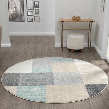 Dune Durable Performance Area Rug Indoor in Beige/Blue, 6' Round