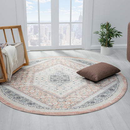 Dune Durable Performance Area Rug Indoor in Pink/Cream, 6' Round