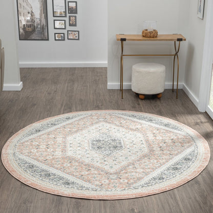 Dune Durable Performance Area Rug Indoor in Pink/Cream, 6' Round
