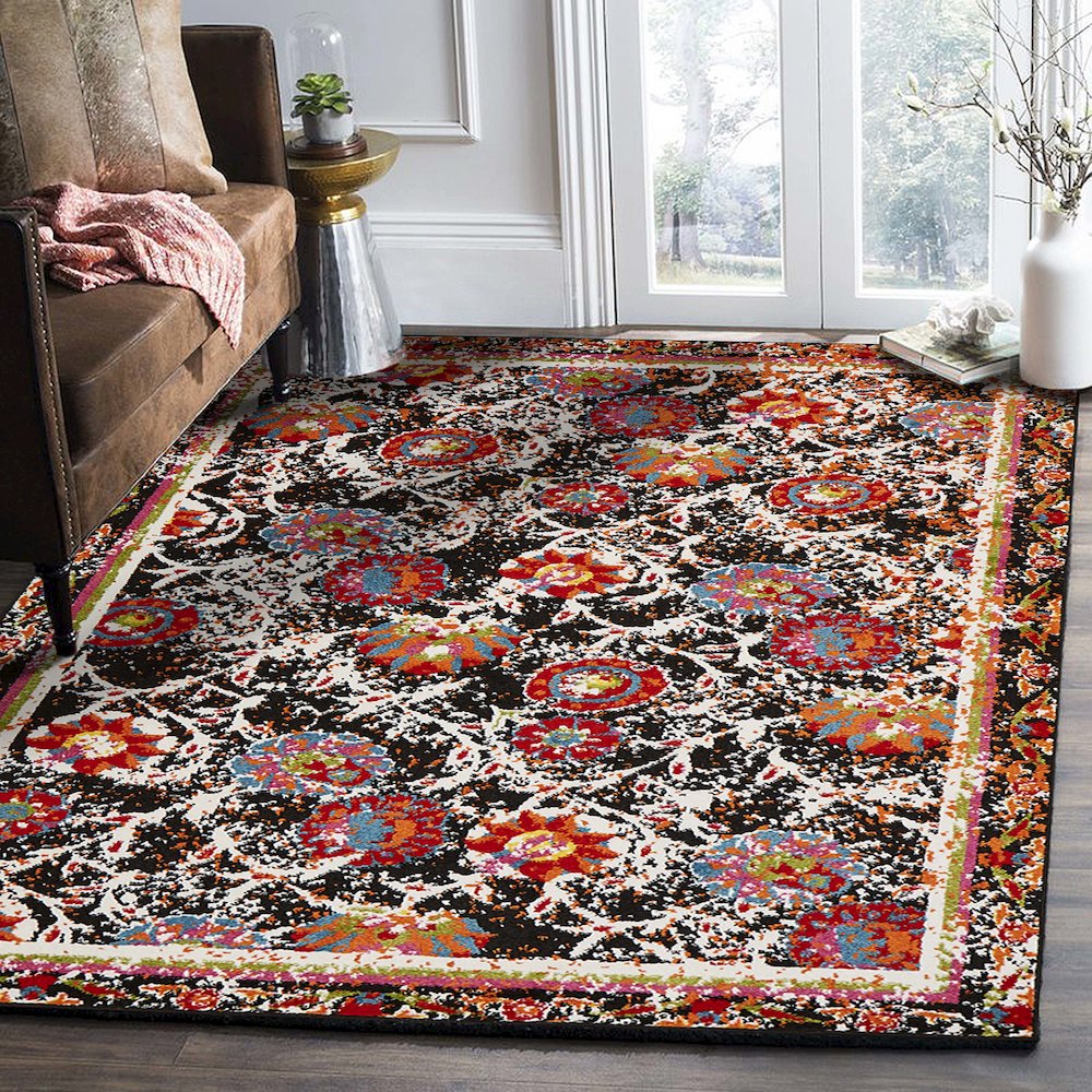 Fusion Jute Area Rug Indoor in Black/Multicolored, 2'3" x 7'