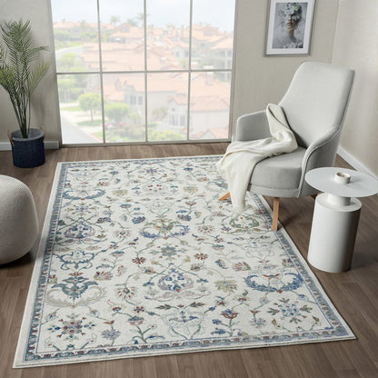Gala Durable Performance Area Rug Indoor in Ivory/Blue, 2'3" x 8'9"