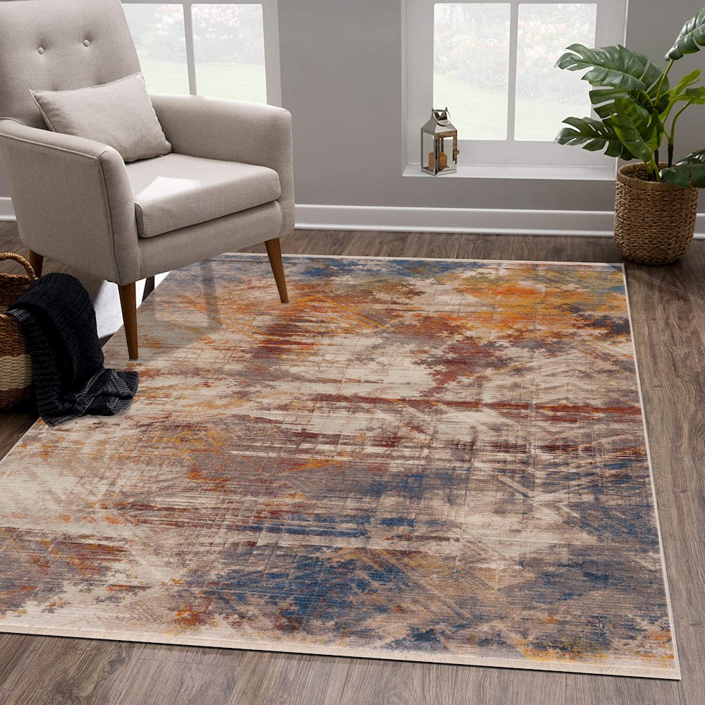 Holi Durable Performance Area Rug Indoor in Gray/Blue, 4' x 6'
